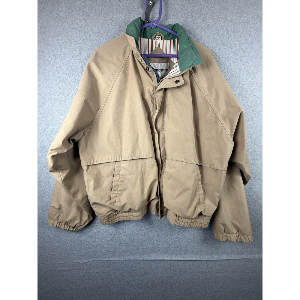 Vintage Pierre Cardin Jacket Mens Large Beige Bomber Elastic Waist Hong Kong 90s